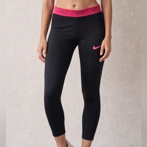 Nike Dri-Fit Leggings Women M Black Pink Logo Athletic Training Gym Running Yoga
